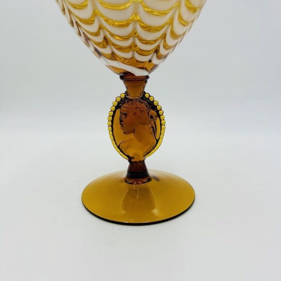 MCM Italy LAVORAZIONE EMPOLI Draped Amber cameo Art Glass Vase Compote Lidded - Picture 7 of 15